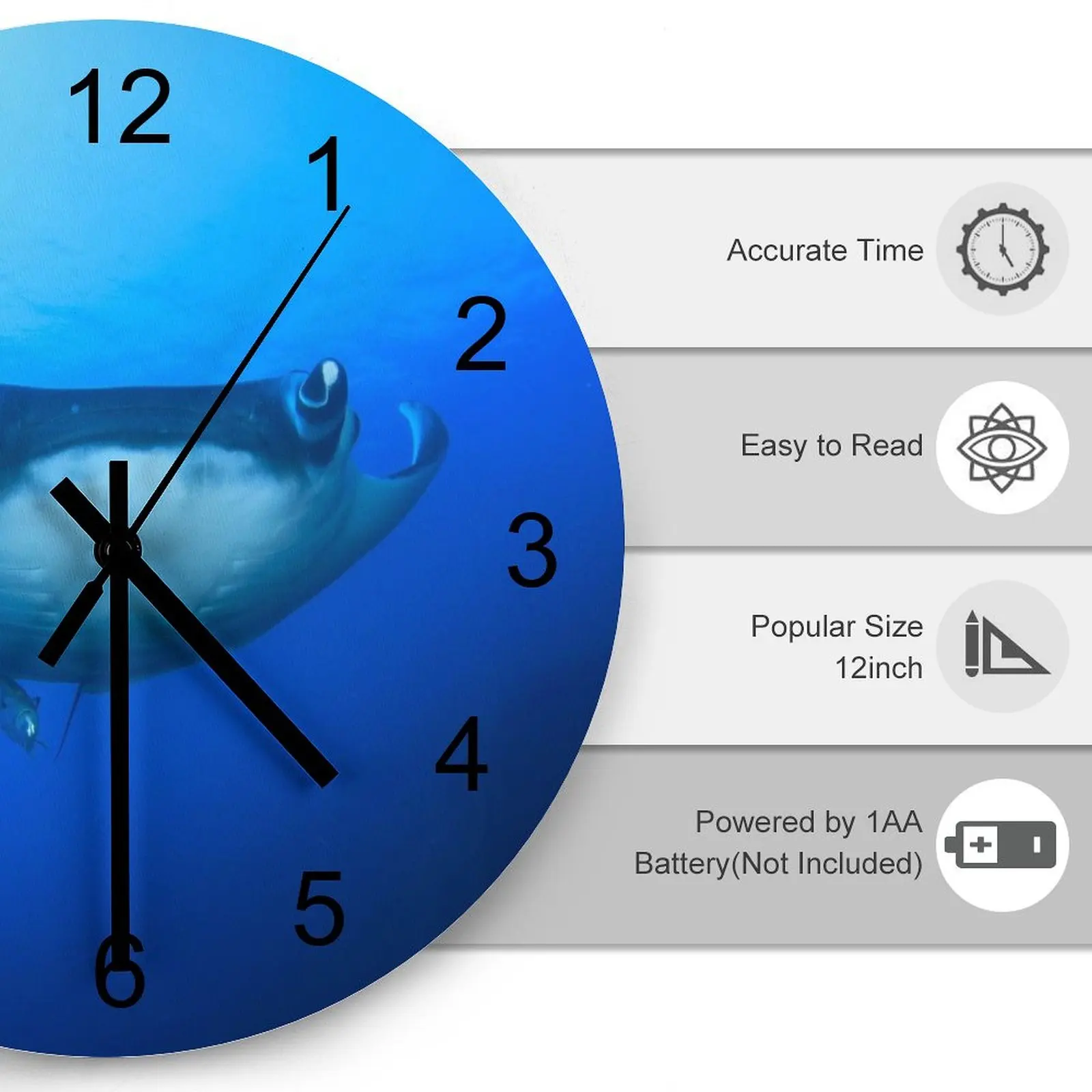 Study Wall Clock Gorgeous underwater world Clocks 12 inch Mute Wooden Round Creative Ultra Thin Abstract