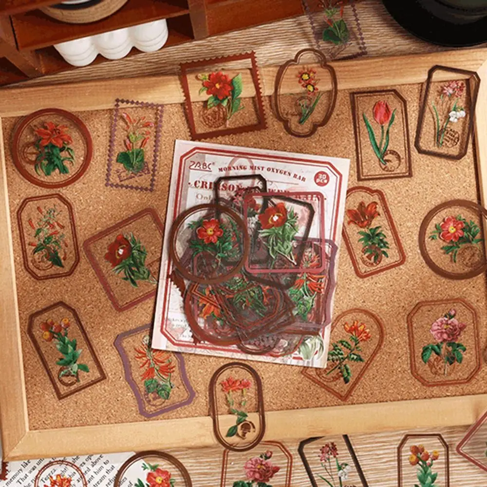 30 Pcs/Bag PET Flower Plant Sticker Bag Colorful DIY Hand Tent Decorative Material Creative Transparent Scrapbooking Sticker