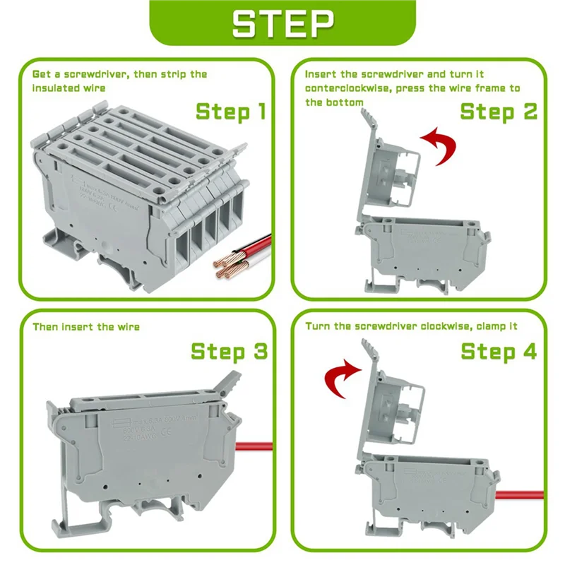 VOFUN-UK5-HESI UK5RD بدون قاعدة طرفية لصمامات السكك الحديدية LED DIN، مشبك لولبي لفصل كتلة المحطة (عبوة من 20 قطعة، رمادي)