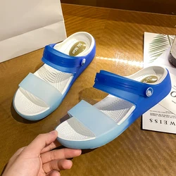 Women Blue Summer Sandals Rubber Jelly Shoes Non Slip Comfort Women Slipper And Sandal Hot Sale Women Beach Shoes Indoor Slides