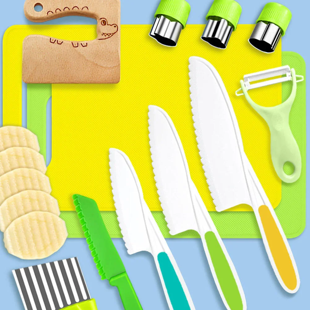 Set Kids Knife Kitchen Toddler Board Toy Utensils Play Vegetable Crinkle Fruits Baking Chopping Chef Safe Cooking Playset