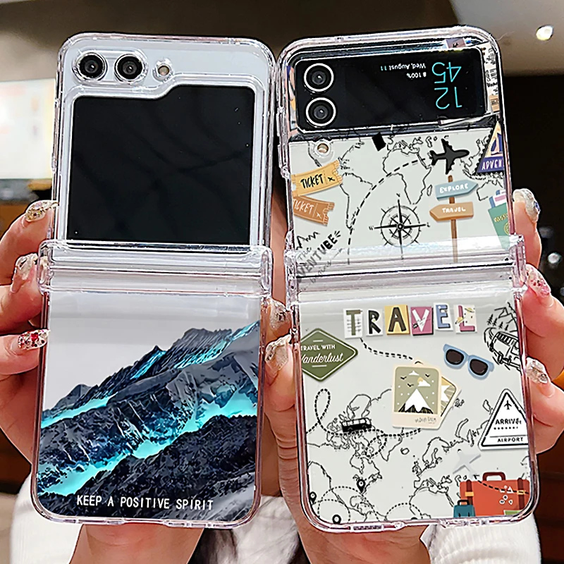 Für Samsung Galaxy Z Flip7 Flip5 Flip6 Fall Schnee Berg Flugzeug Klapp Klare PC Abdeckung Für Samsung Galaxy Z Flip 7 6 5 4 3 5G