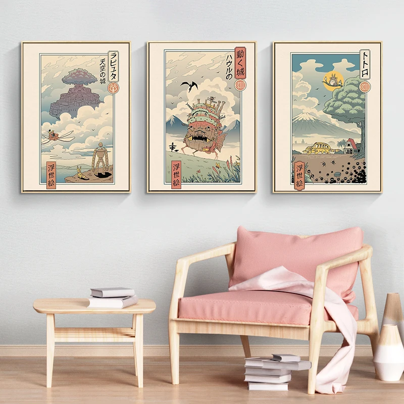 Image of Leinwand Malerei Wand Kunst Wandbild Retro Anime Ghibli Poster Ästhetik Totoro Ponyo Tier Katze Kawaii Room Decor Hause Dekoration