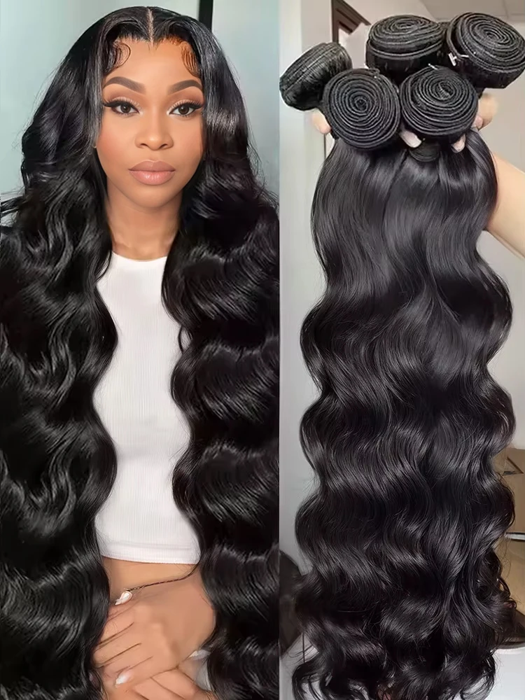 Indian Remy Body Wave 30 Inch Raw Virgin Unprocessed Human Hair Water Wavy Extensions 3/4 Bundles Double Weft Bulk Braiding Hair