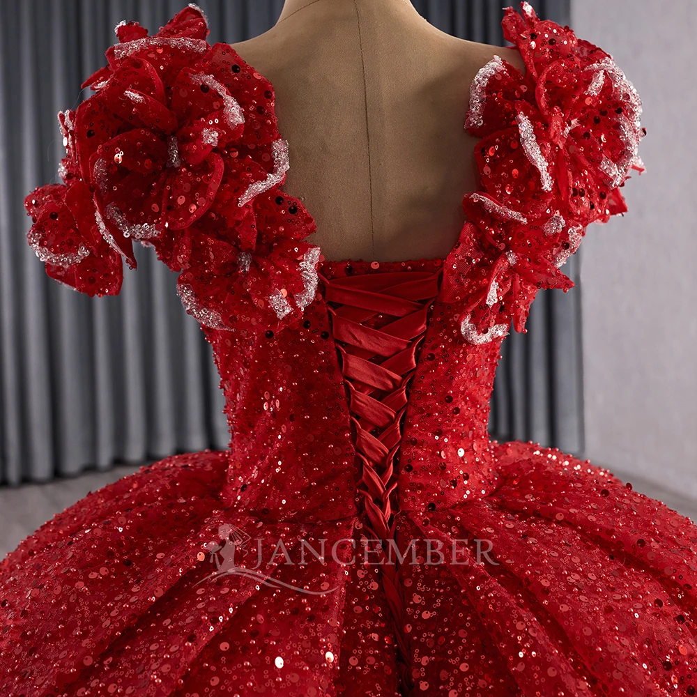 Customized Shiny Red Quinceanera Dress Organza Ball Gown Sequins Lace Princess Applique Beaded vestidos de 15 quinceañera