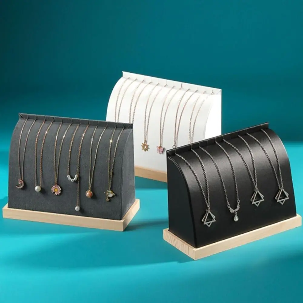 PU/Velvet Surface Necklace Display Stand Solid Wood Base Multiple Easel Chain Pendant Storage Holder Large Size Fashion