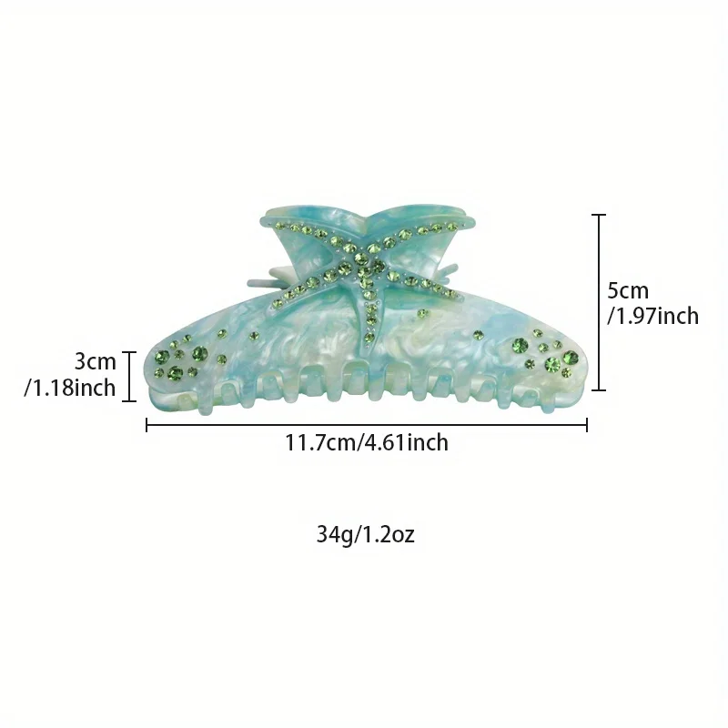 مشبك شعر مرصع بالألماس على شكل نجم البحر الملون مستوحى من المحيط قزحي الألوان، إكسسوار شعر أوبدو أنيق، قطعة شعر بسيطة #2