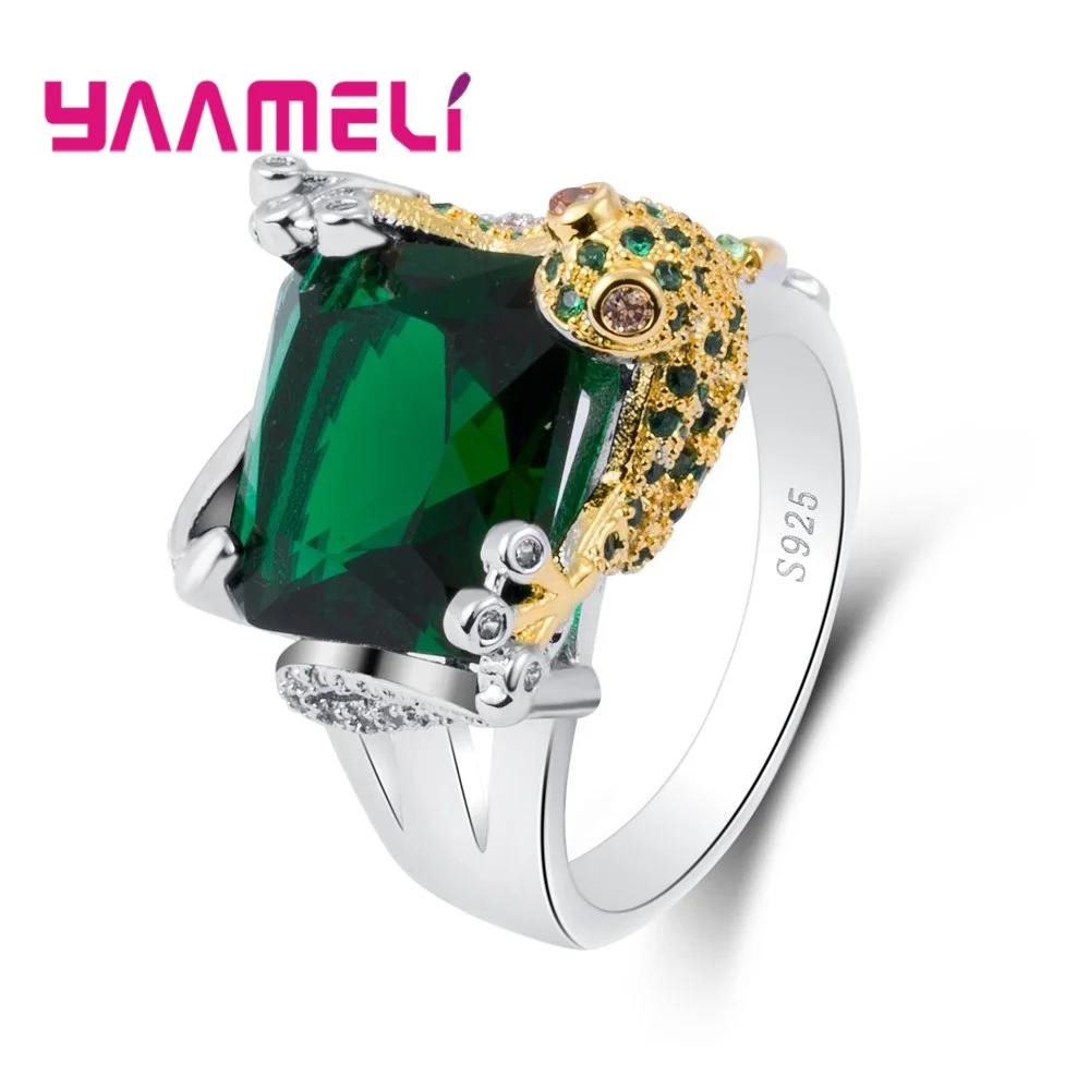 

Unique Design Square Cubic Zirconia With Gold Color Frog New Fashion 925 Sterling Silver Finger Rings For Women Boys