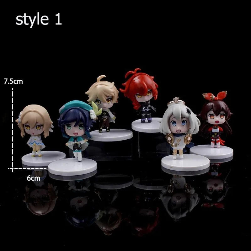6PCS/set Genshin Impact Zhongli Xiao Qiqi Paimon Anime Figure Cute PVC Action Model Q-Version Character Dolls Toy for Gift