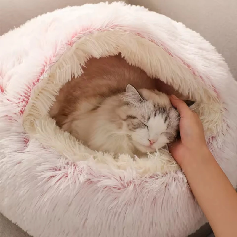 

New Warm Dog Cat Bed Round Long Plush Cat's House Cave Pet Kitten Cushion Basket Sleepping Mat for Cats Small Dog Chihuahua Nest