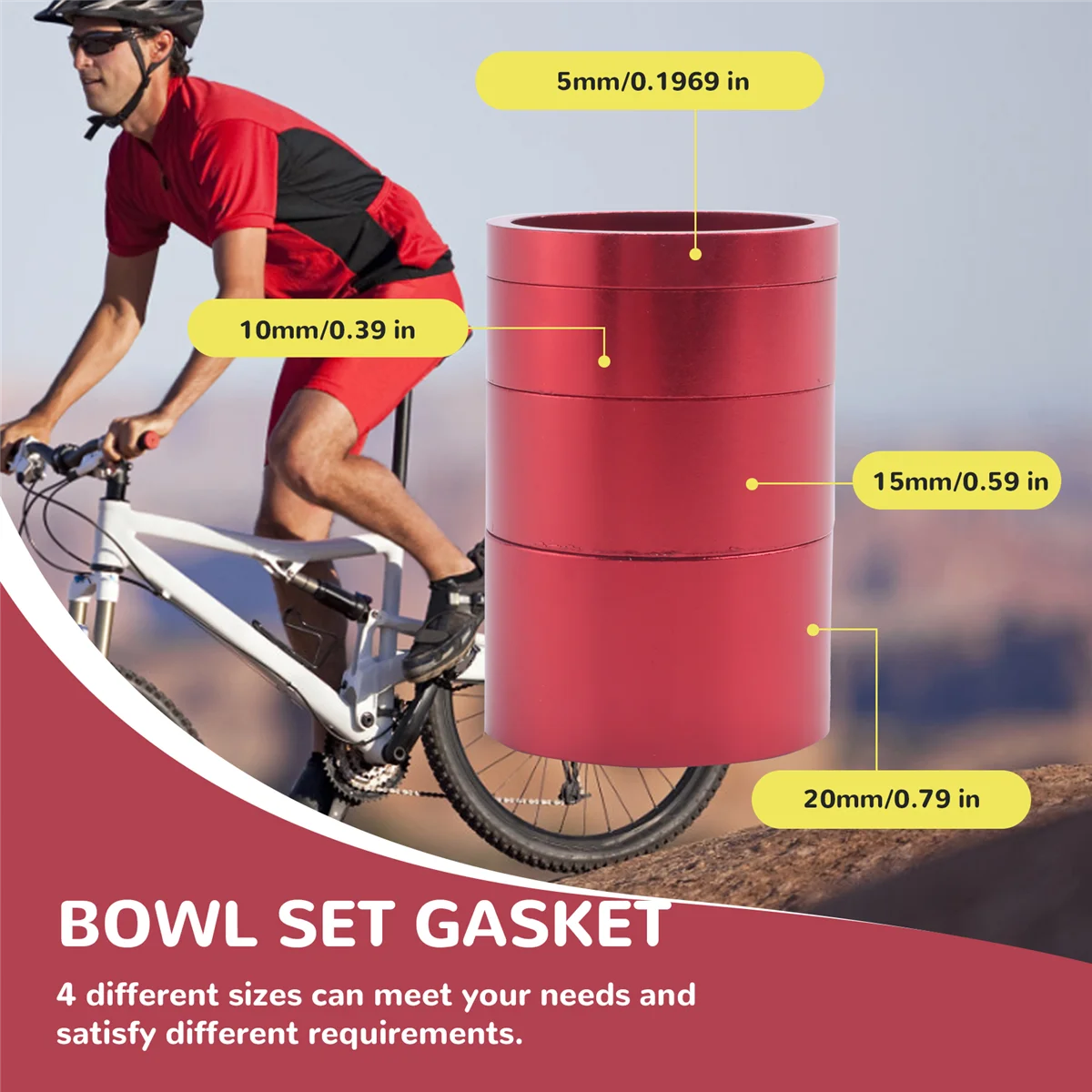 SMIEA 4 Pz/set 5/10/15/20mm In Lega di Alluminio Auricolare Stelo Spacer MTB 28.6mm Tappo Rondella Forcella per Bici Da Strada Ciclismo,Rosso