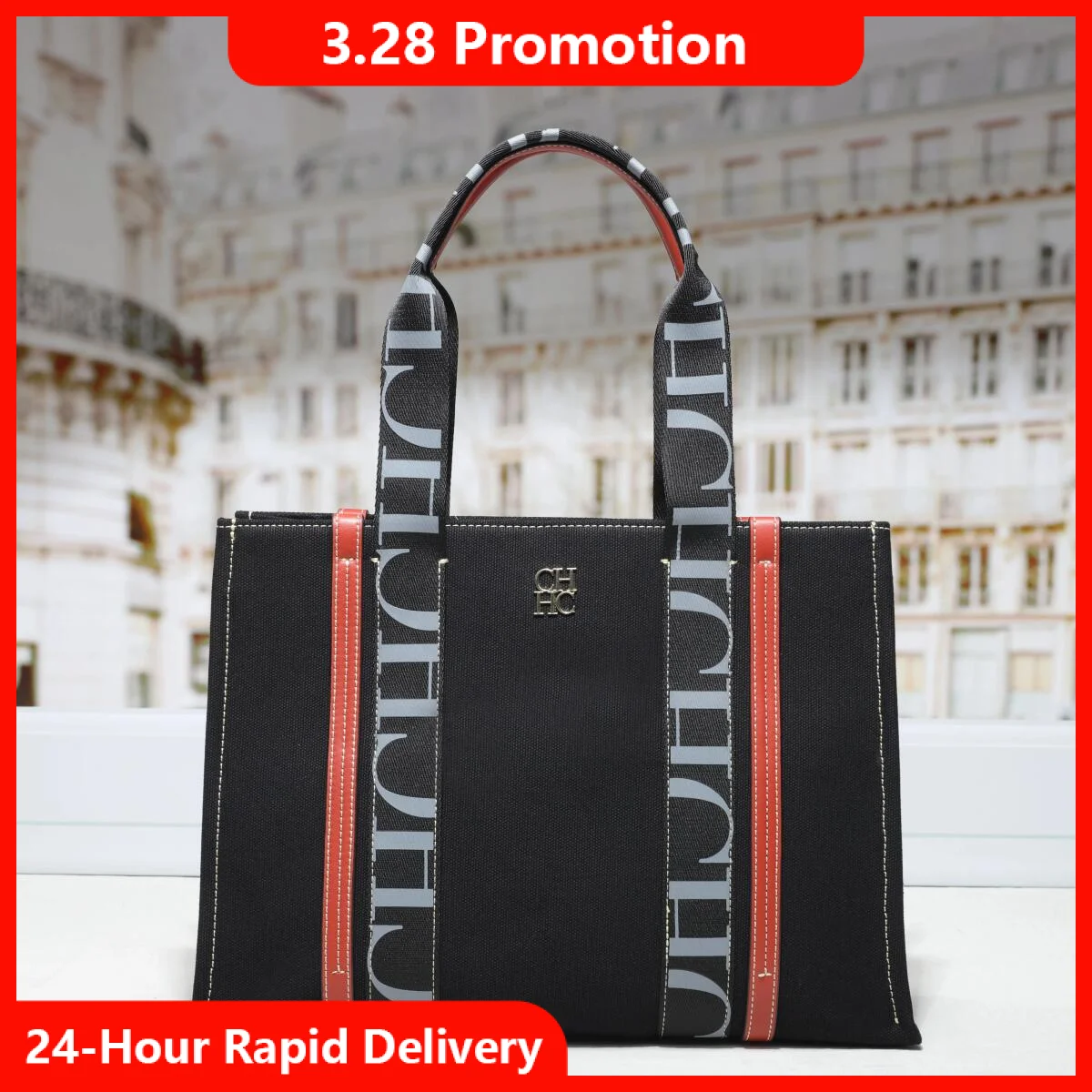 

CH простой стиль квадратная сумка модная большая вместимость 2025 осень/зима новая женская парусиновая сумка на плечо