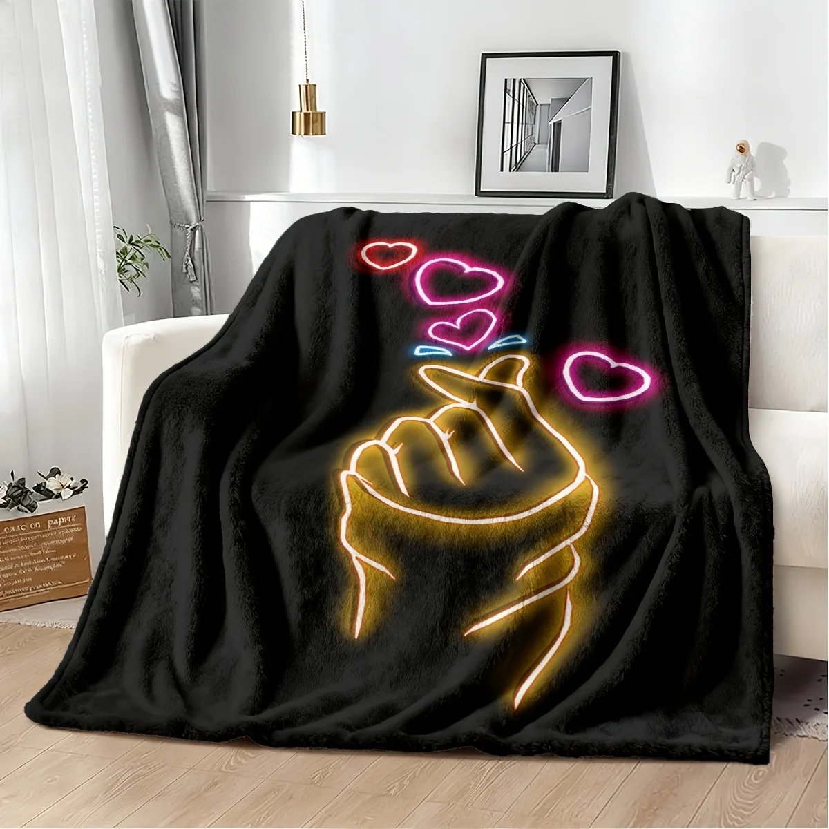 Aesthetic Neon Heart Dreamy Throw Blanket for Living Room Decor Chunky Soft Comfort Throw 150x230cm