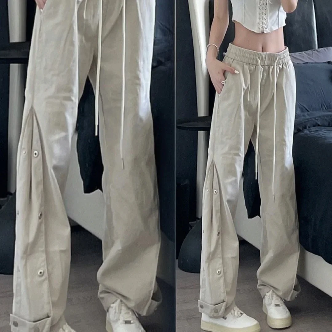 

Men's Summer Thin Button Casual Pants High Street Vibe Straight Leg Long Trousers Trendy Brand Haome High Waist Long Pants