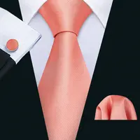 Men's Jacquard Tie Set – Coral Pink Necktie, Pocket Square and Cufflinks