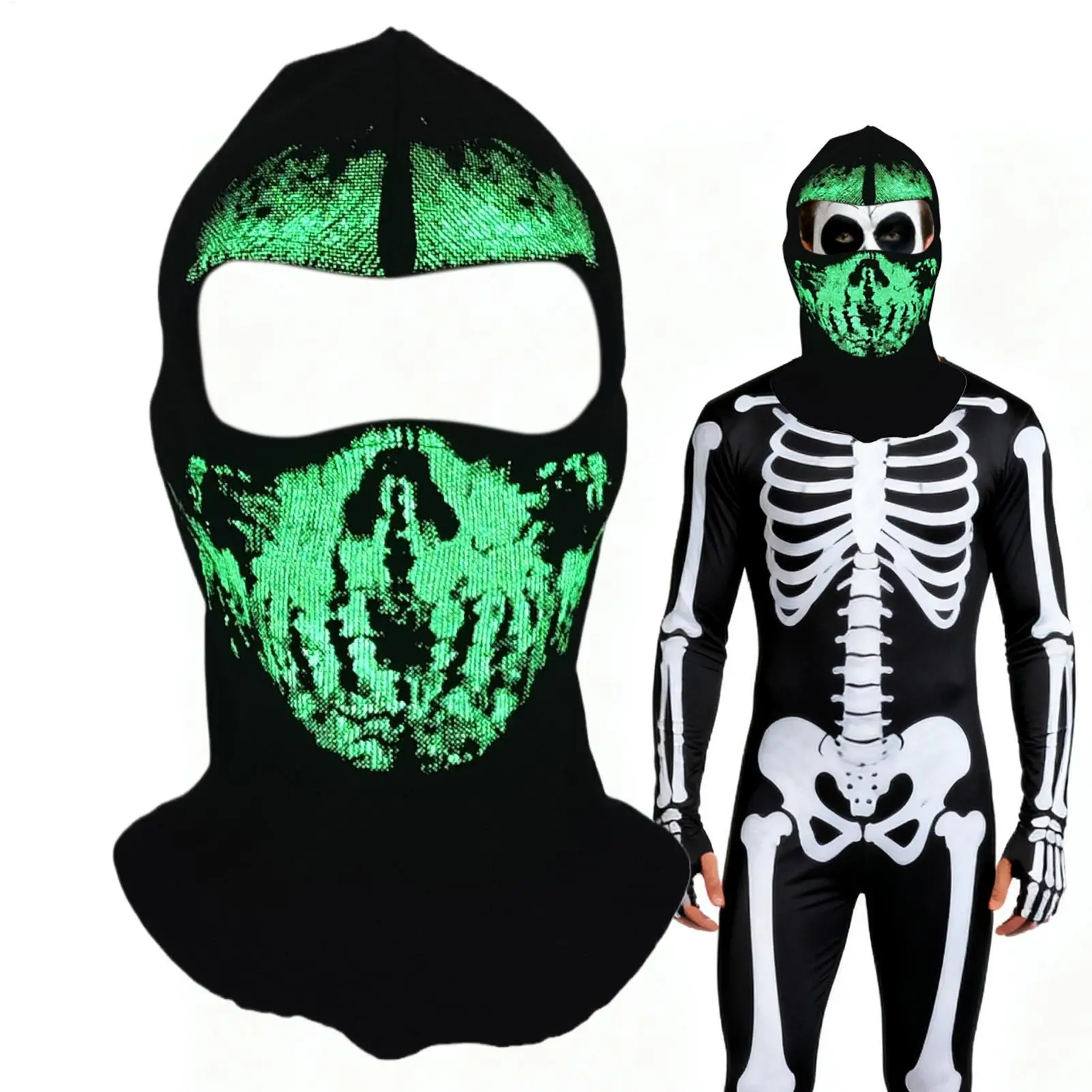 Winter Ski Face Cover Halloween Neck Warmer Glowing Ghost Warm Face Scarf Neck Gaiters For Runners Cyclists Women Cosplay