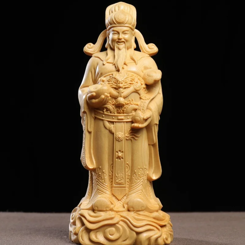 

Factory Direct Supply Wood Carving God of Wealth Buddha Statue Wood Carving Ruyi Ingot God of Wealth Home Worship Statue Ornamen