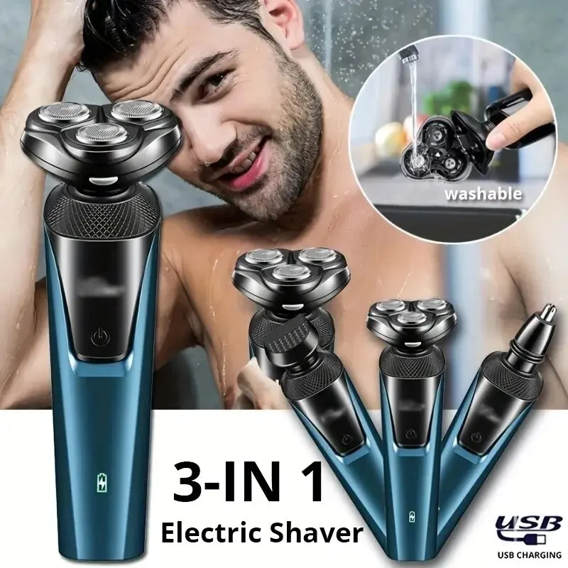 3 In 1 Three-head Shaver Set Men's Electric Washable Shaver USB Rechargeable Shaver Floating Cutter Head Shaving Gifts For Male