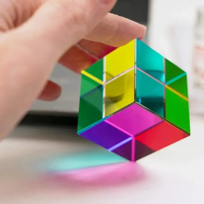K9 Optical Crystal Prism Cube - Color Mixing Desktop Decor, Rainbow Maker & Creative Photo Prop