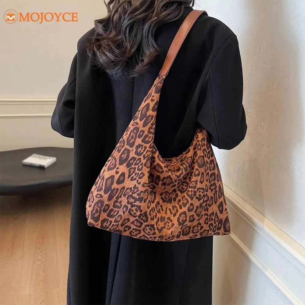 Suede Cheetah Printed Women's Handbag Large Capacity Commuting Bag Ladies Casual Shoulder Bag Vintage Underarm Bag Tote Handbags