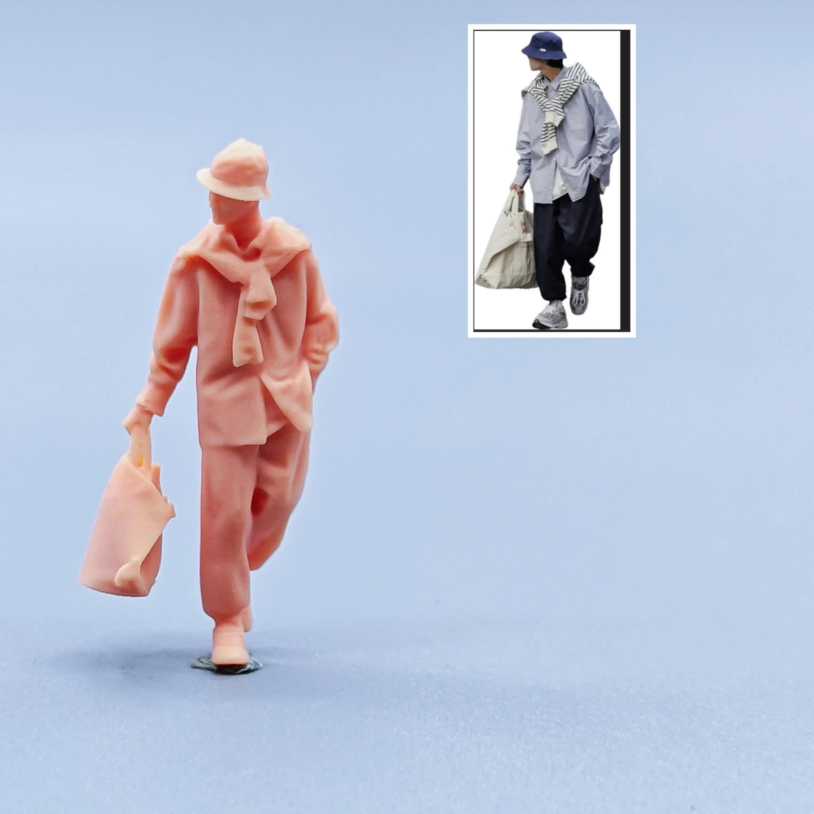 1/64 Figuren Maßstab Modell Harz Tasche Tragen Trendy Mann Ungefärbte Miniaturen Diorama Handbemalt C331