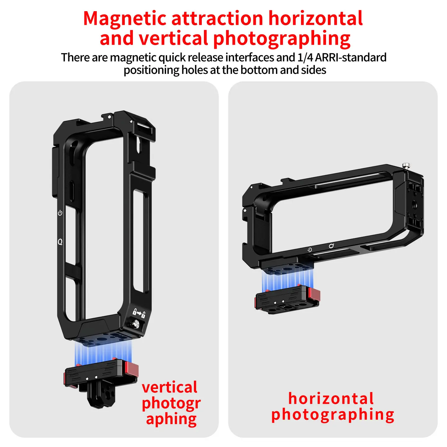 Metall-Kamerakäfig für Insta360 X4 Air Panorama mit magnetischem Schnellverschluss, Dual Cold Shoe Mount und Batteriewechsel ohne Entfernung – Detail 17