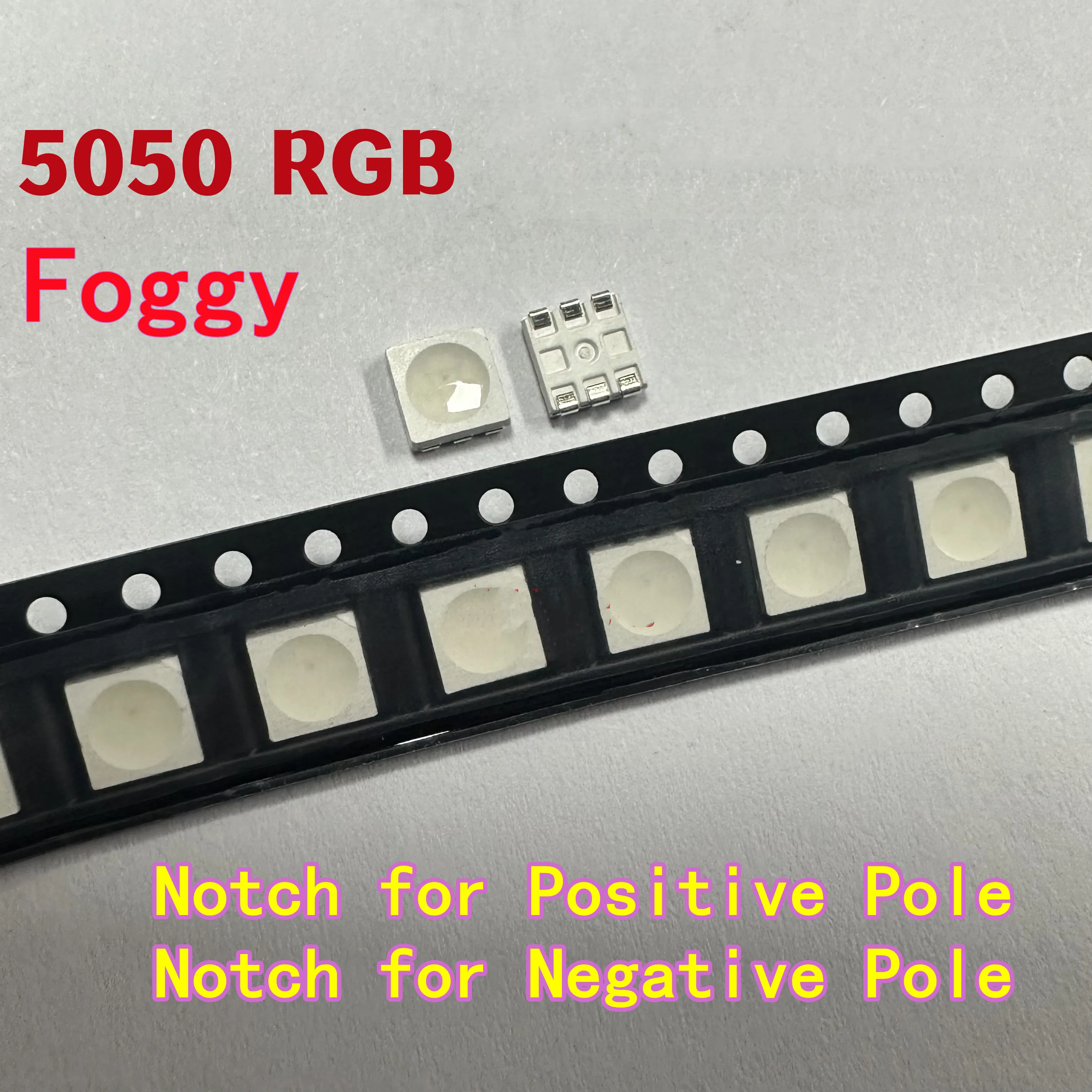 100pcs Foggy 5050 RGB High-Bright LED Bead 6Pin White Surface Frosted 7-Color Red-Green-Blue Tri-Color Notch for Positive Pole