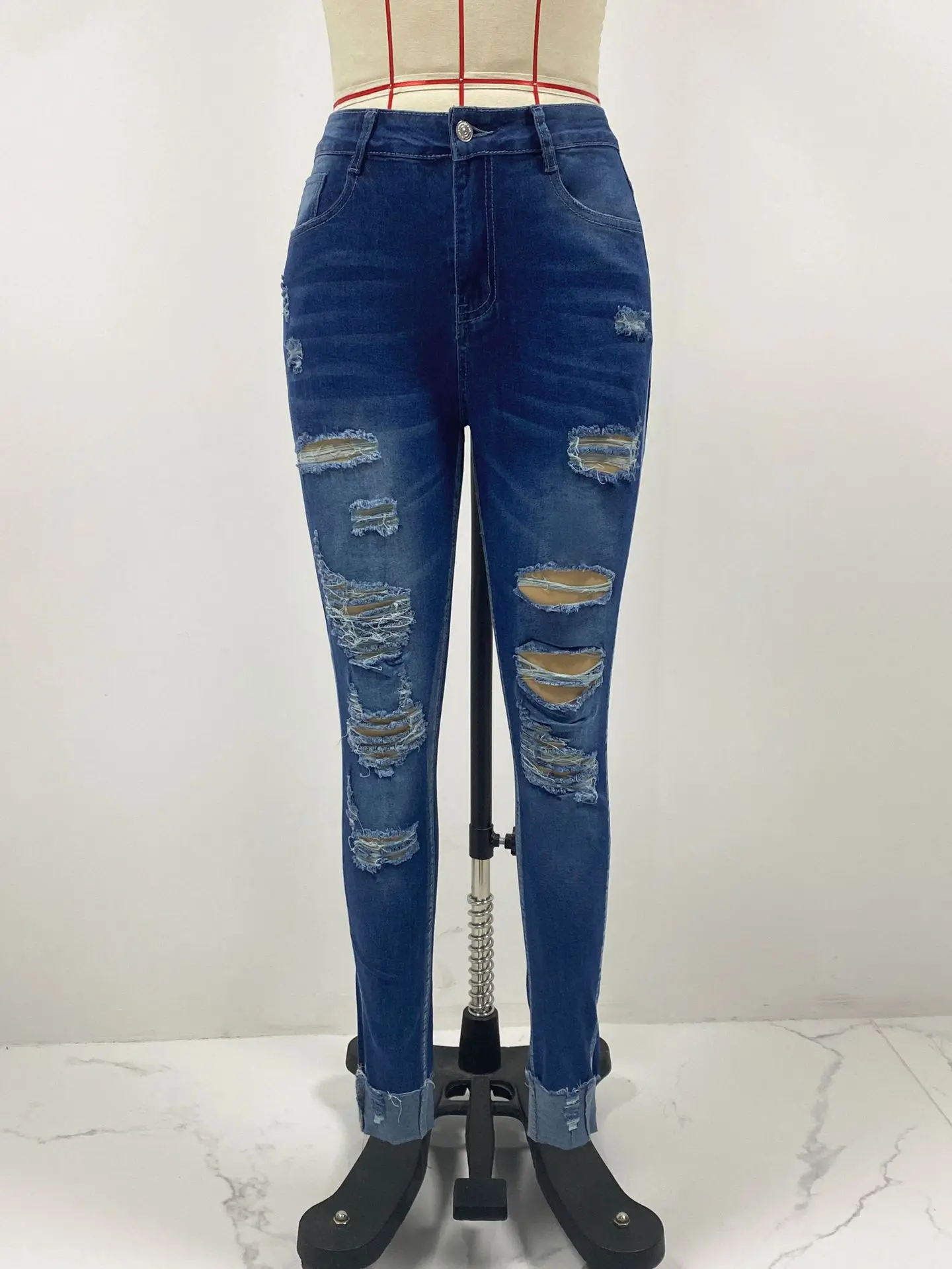 

High Waist Flare Jeans Spring Denim Pants Pantalones Femme Big Size Casual Skinny Leopard print ripped Pencil pants