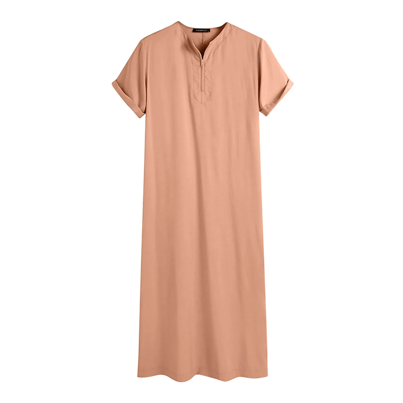 Heren Zomer Moslim Gewaad Casual Gestreepte V-Hals Middelste Mouw Split Zoom Gewaad Midden Arabisch Dubai Islam Mannelijke Blouse Gewaad