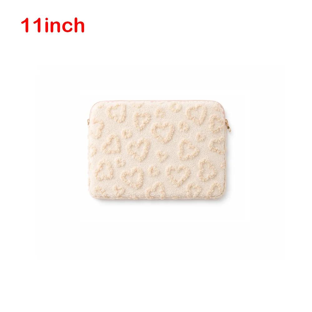11/13/15inch Laptop Sleeve Heart Pattern Zipper Closure Notebook Computer Sleeve Soft Texture Plush Tablet Sleeve