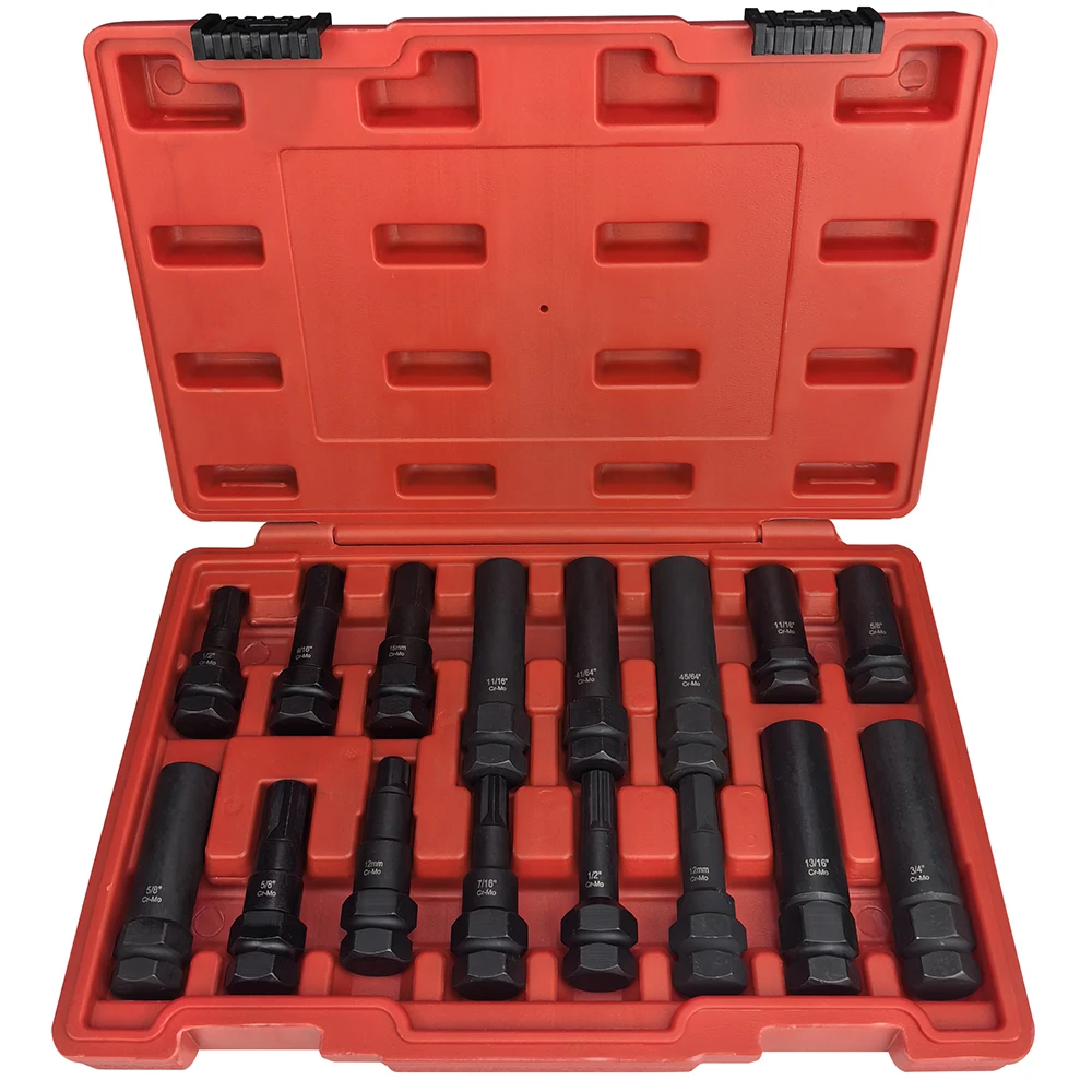 16pcs Wheel Lock Key Removal Tool Kit Locking Lug Nut Master Set Standard SAE and Metric Used on Spline, Star, Flex and Fluted