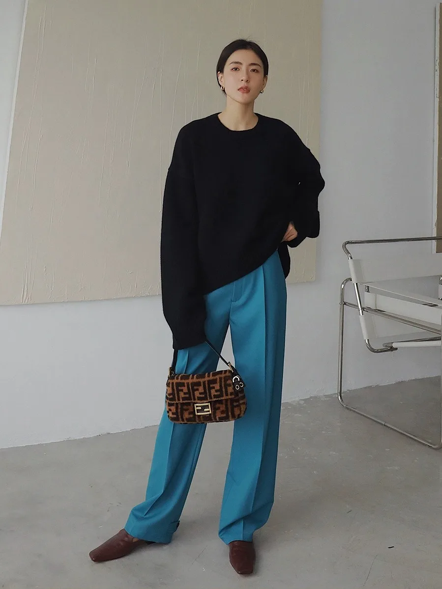 Autumn and winter new 100% pure cashmere sweater women loose European goods crewneck knitwear