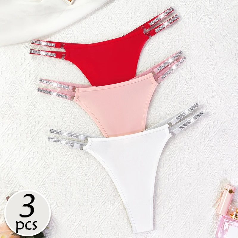 3pcs/Set Sexy Women Thongs New Fashion Intimate Lingerie Solid Comfortable Two Shiny Belts Ladies G-string Female Underwear