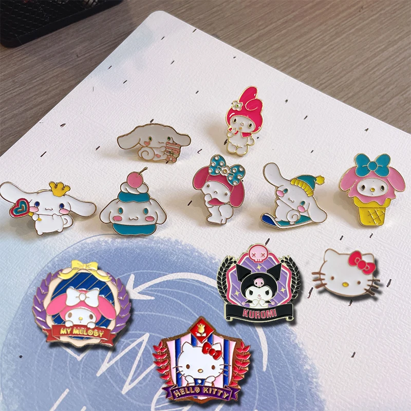 HelloKittys Melody Brooches Pins Badges on Backpack Brooch Anime Cinnamons Sanrioes Metal Enamel Jewelry Lapel Pin Accessories