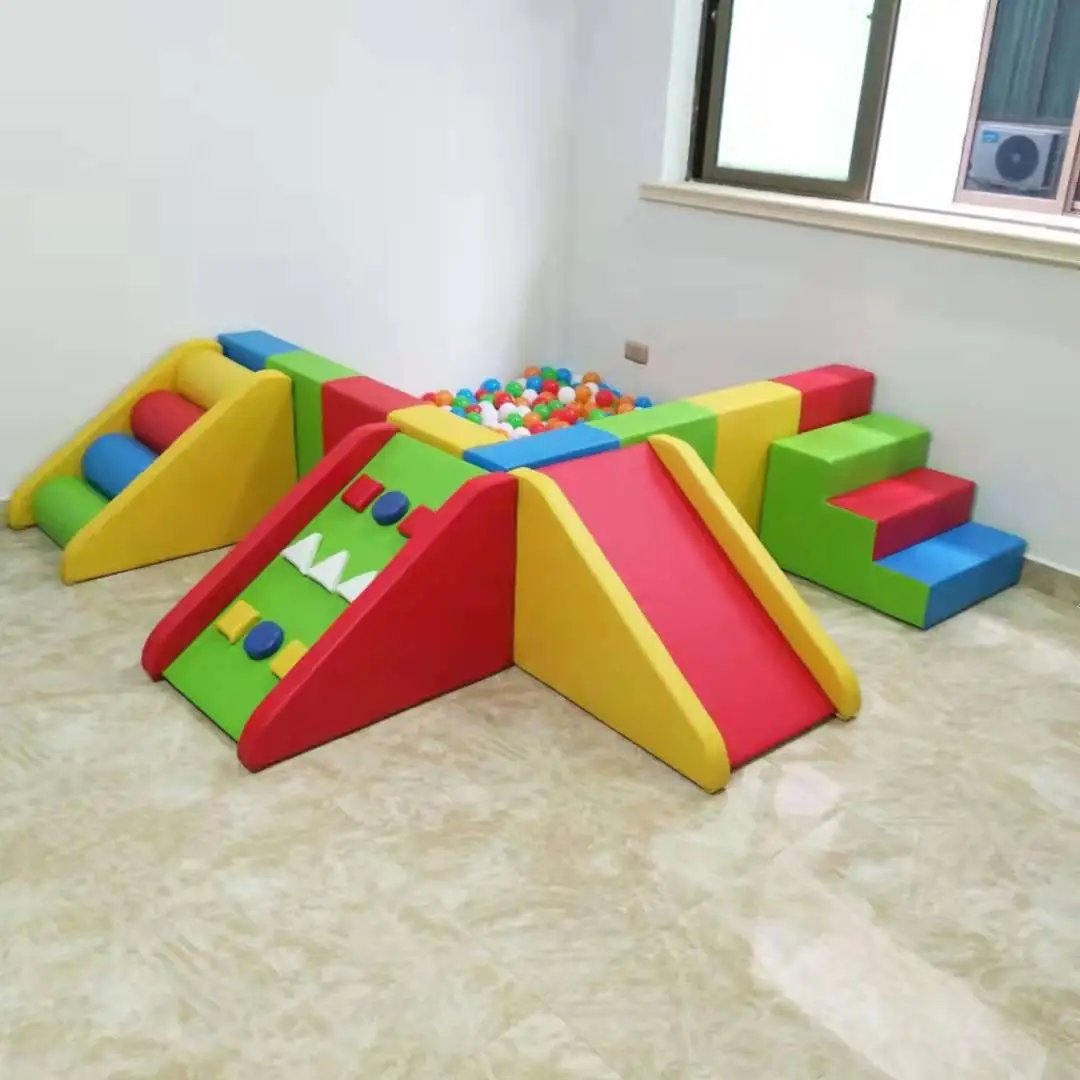 Solitaire games, children training equipment and early education center, indoor combined soft bag climbing and sliding toys.