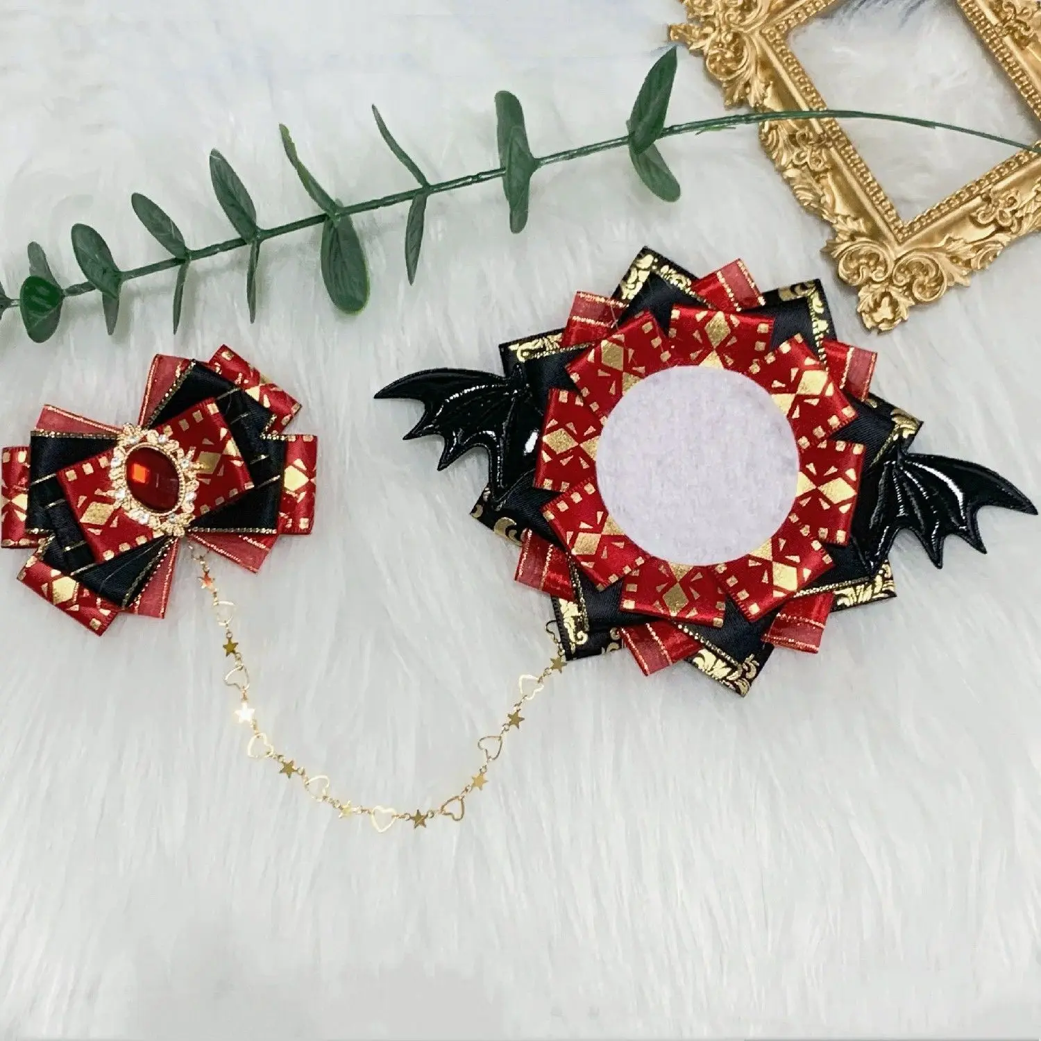 luxury Ita bag Badge Rosette bow ，Devil Wings cute Lolita bag Accessories，handmade Ribbon Badge Holder