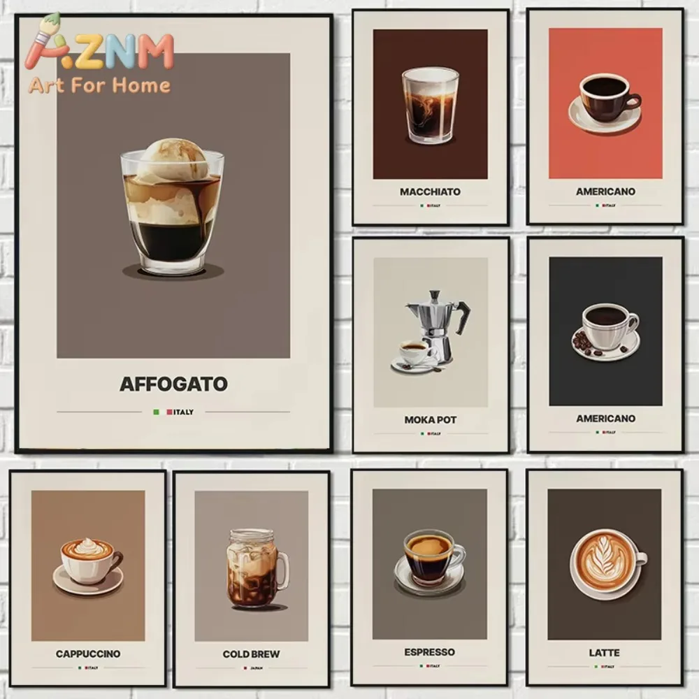 

1pc Minimalist Coffee Latte Cappuccino Mocha Coffee Canvas Print Coffee Shop Wall Art Poster Room Office Kitchen Home Decor