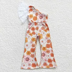 Wholesale Baby Girl Floral Jumpsuit Toddler Children Lace One Shoulder One-piece Clothing Kids Pants Romper