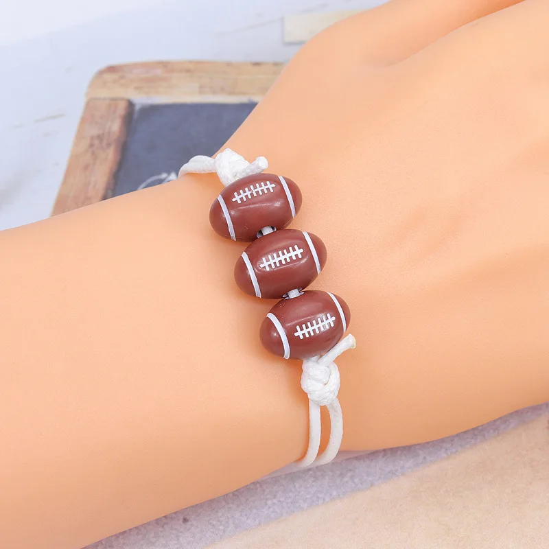 New Basketball Baseball Bracelet Wax Line Woven Tennis Rugby Bracelet Boys Girls Sports Jewelry BR1001