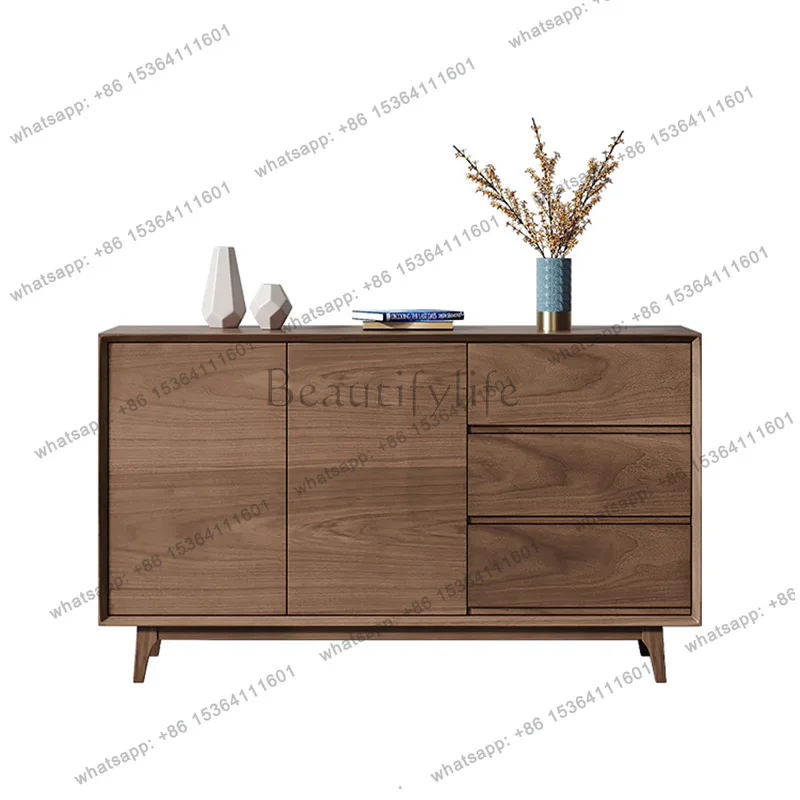 

All solid wood dining side cabinet, living room storage, small apartment, walnut retro entrance cabinet