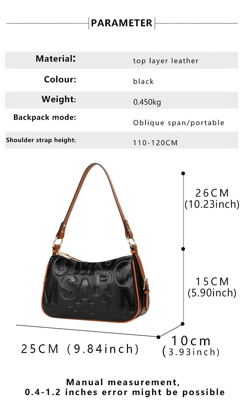 Aidrani Echtleder-Handtaschen für Damen, Designer-Umhängetaschen, neue Schultertasche mit Litchi-Textur, Umhängetasche – Detail 5