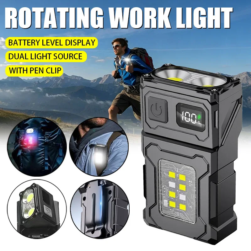 Mini USB Rechargeable LED Flashlight Portable Tail Magnet Flashlights Super Bright Camping Lantern Side COB Emergency Light