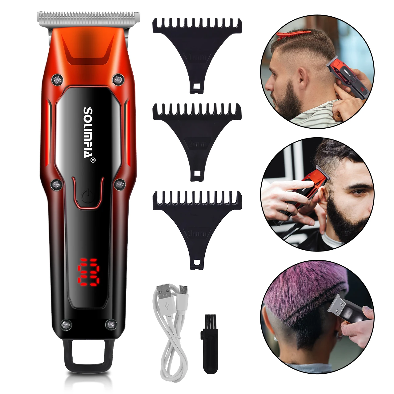 Solimpia Professional Hair Clipper Haircut Machine LCD Display Precision Trimming Barber Shop Carving Scissors Electric Pusher