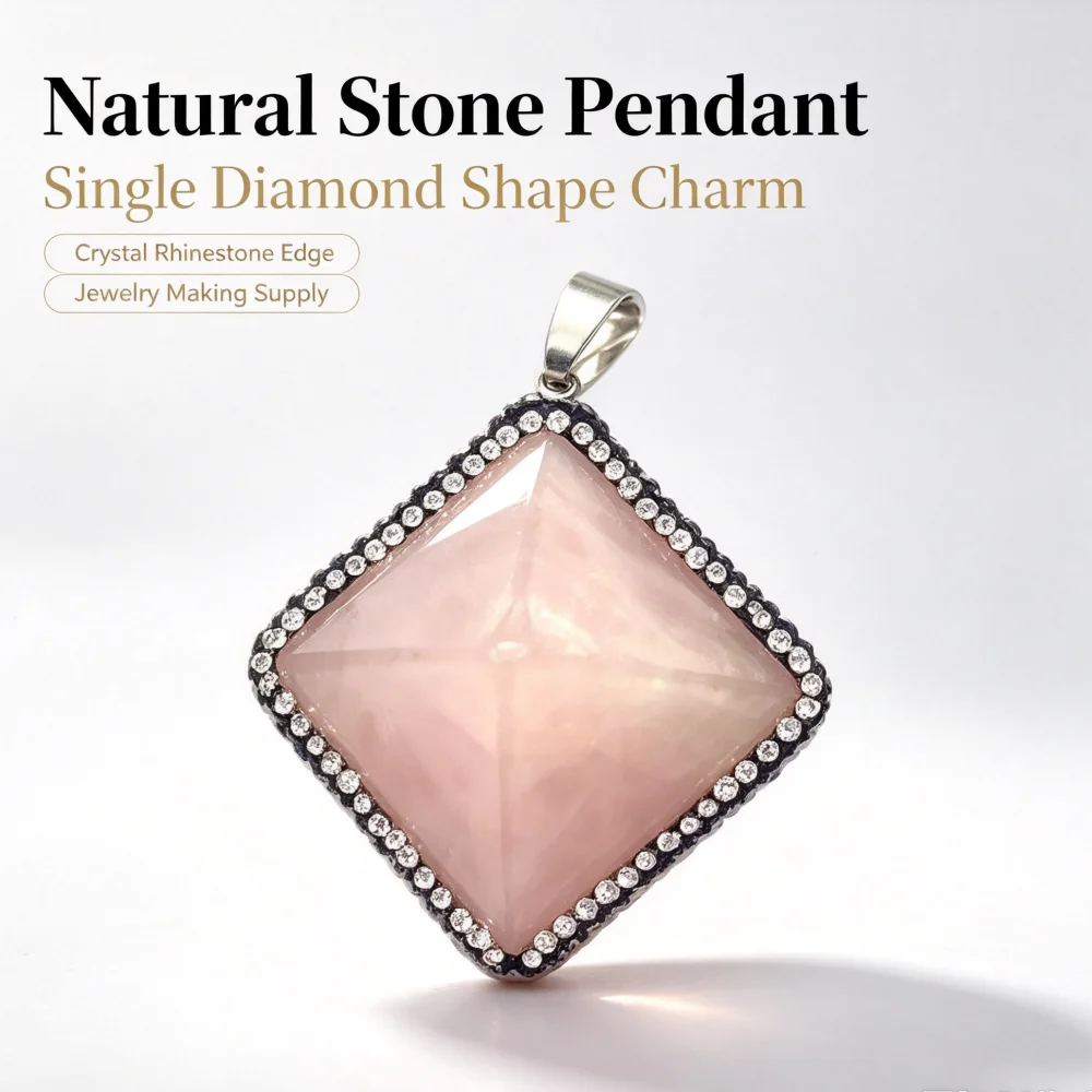 Creative Natural Stone Polished Pyramid Shape Malachite Rose Quartz Rimmed Single-Hole Pendant With Bail DIY Necklace Jewelry