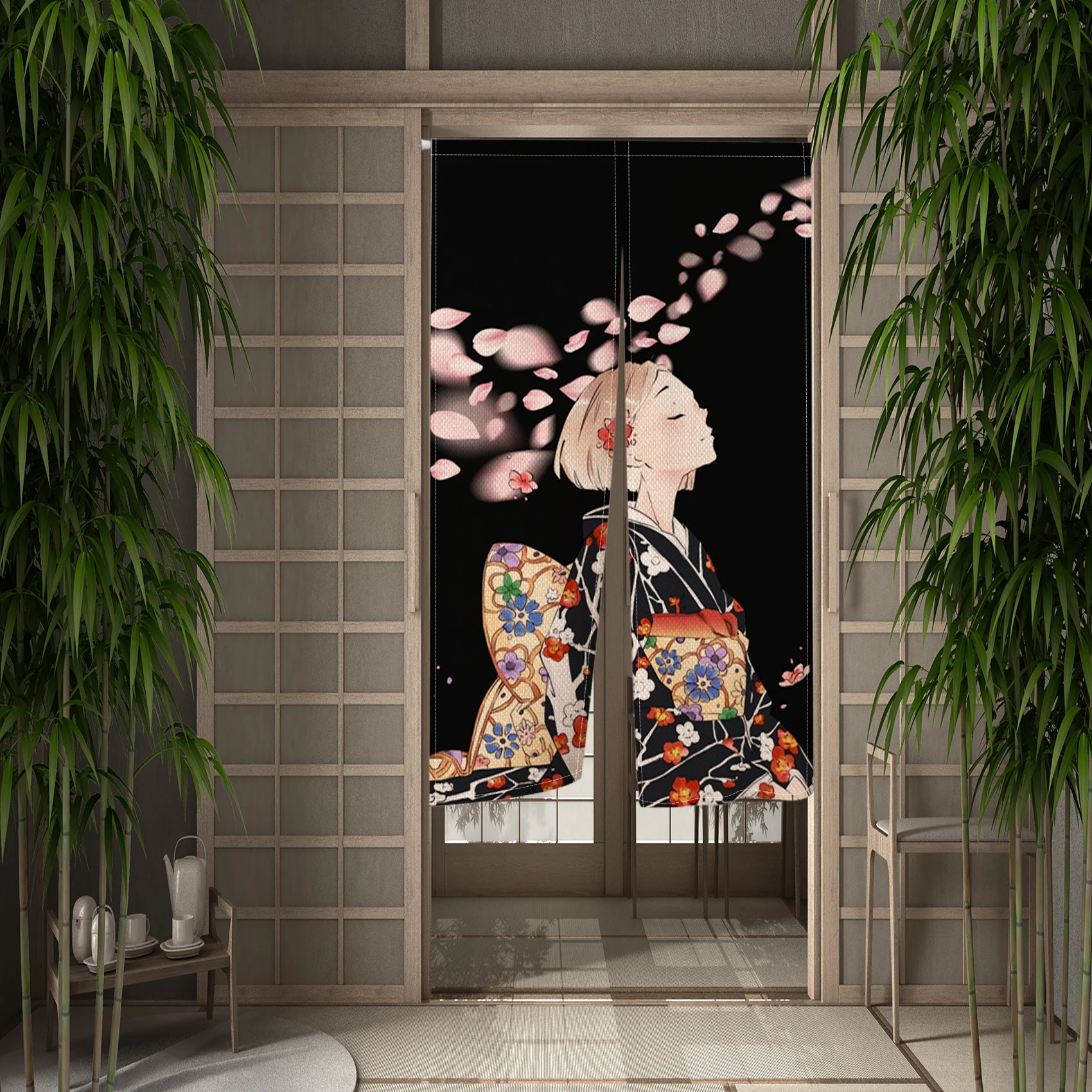 Geisha Japanese Style Door Curtain Ladies Kitchen Bedroom Bathroom Izakaya Wind And Moon Place Partition Half Curtain Decoration