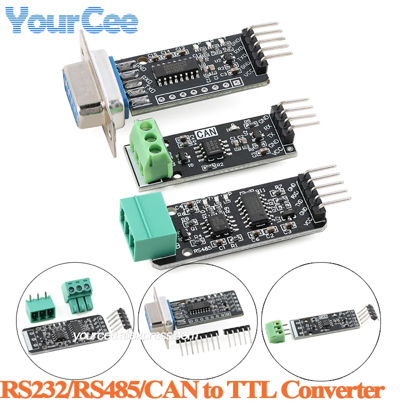 Moduł konwertera poziomu RS232 RS485 CAN na TTL, żeński port szeregowy, przemysłowa jakość, komunikacja, płytka z wtyczką DB-9 (2 szt./1 szt.)