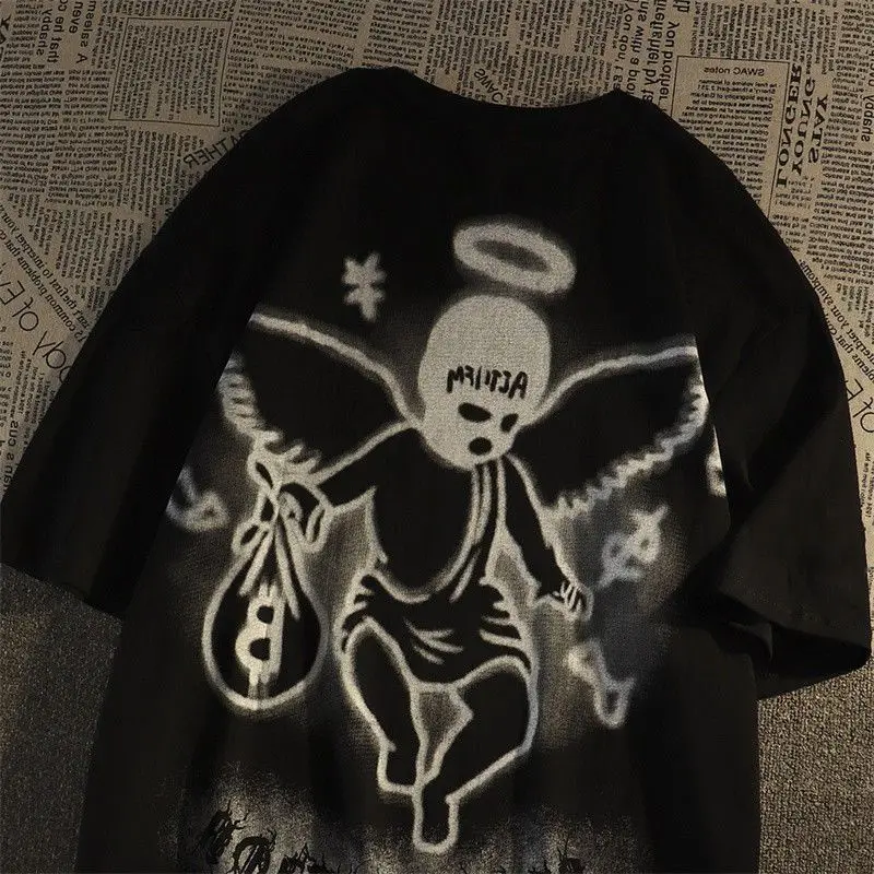 

Men Hip Hop High Quality T Shirt Oversized Loose Retro Printing Short Sleeve Street Trend Tops Neutral Letter T-Shirt Hot Sale