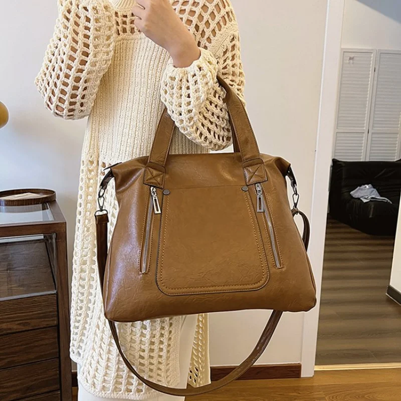 

Luxury Classic Leather Messenger Bag Women, Elegant Crossbody Shoulder Purse Designer Tote Handbag Premium Quality