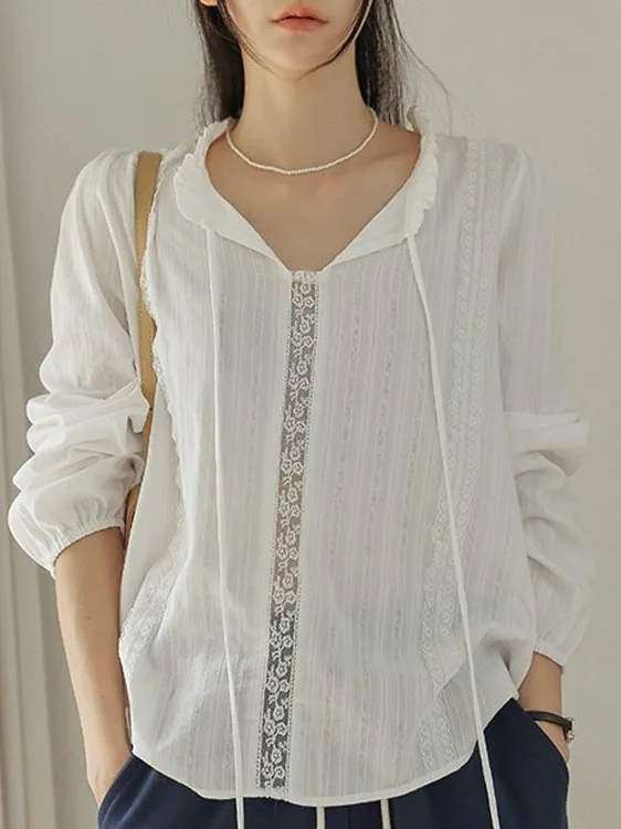 

Faionable Long Sve Doll Collar irt Women's Premium Feel Sli Top Age Reducing French Sle Loose Fit Polyester