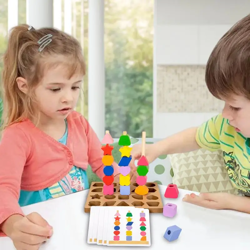 Perline di legno Sequencing Toy Set Forma Blocchi di riconoscimento del colore Puzzle abbinato Selezionatore di forme di colore Giocattoli sensoriali per ragazze di età 3 anni